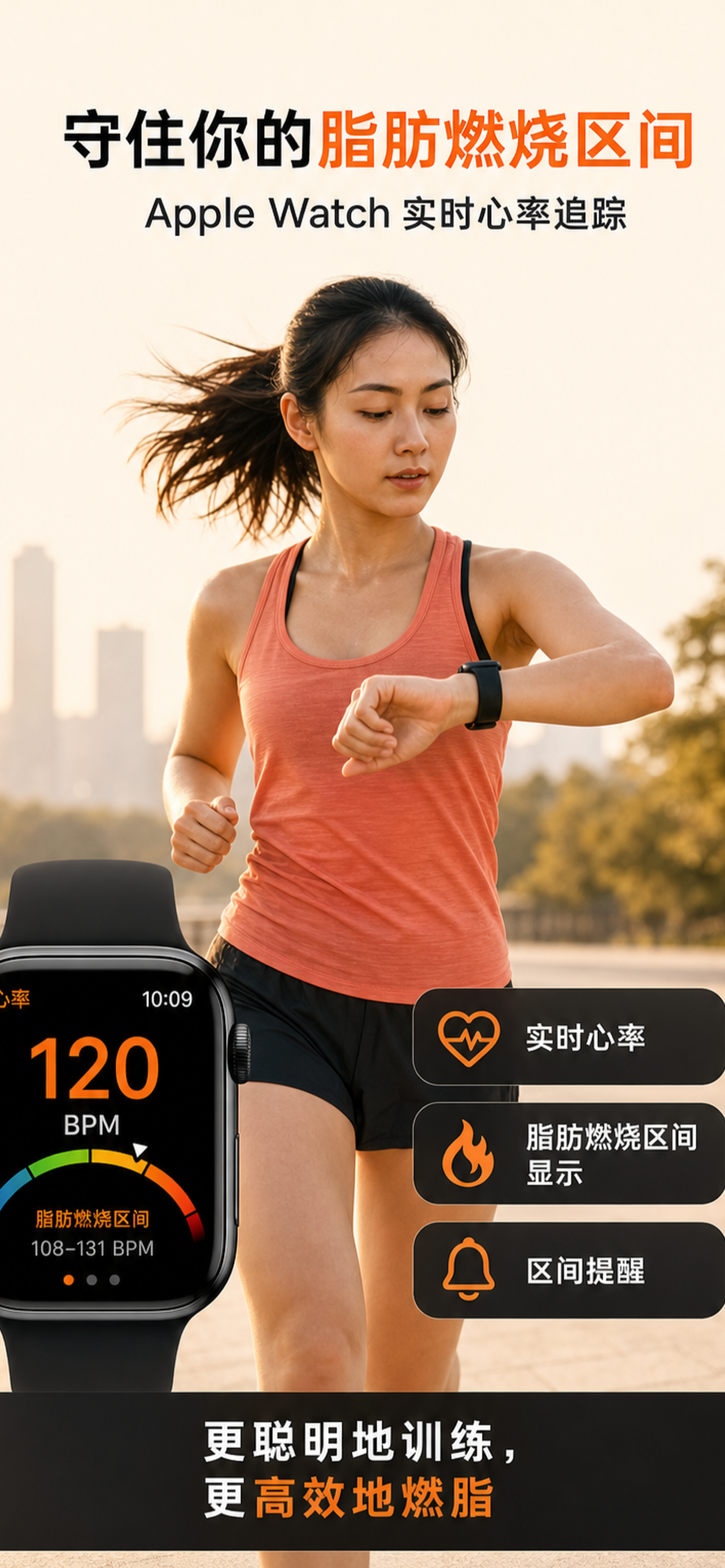 实时显示心率区间与脂肪燃烧分数