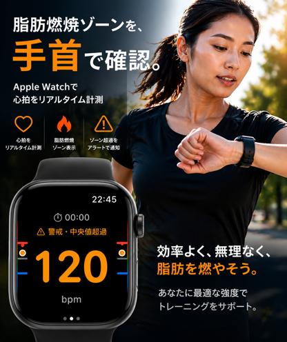Apple Watch で計測中の脂肪燃焼ゾーン